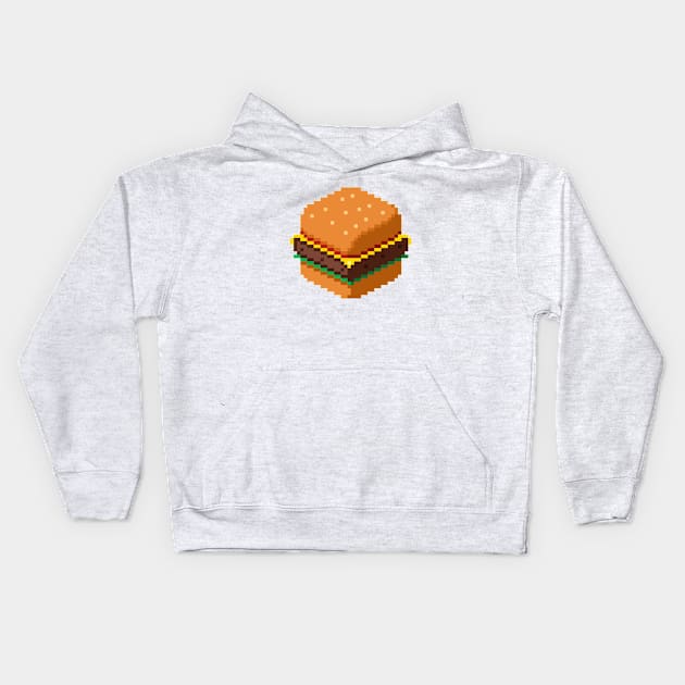 Isometric Pixel Art Cheeseburger Kids Hoodie by PXLFLX